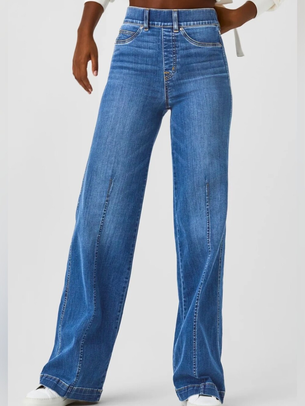 SPANX Pull On Seamed Front Wide Leg Jeans Size Medium LONG